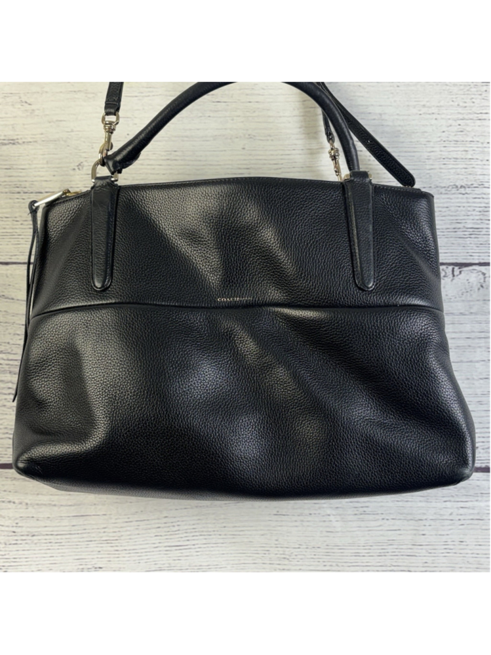 Coach Borough Leather shoulder Bag Black pebbled Leather large Tote Purse - Picture 2 of 14